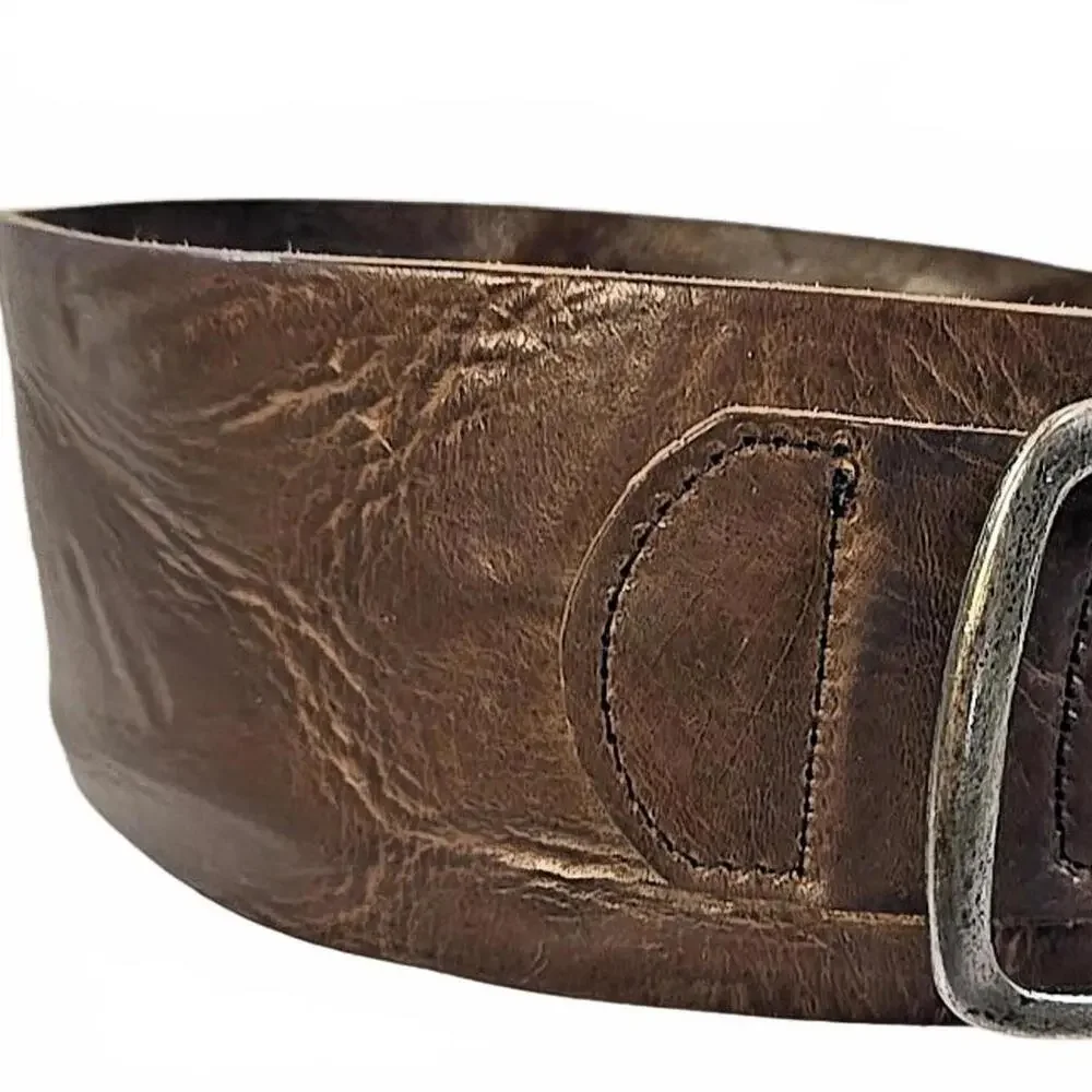 Classic Brown Leather Women's Belt with Antique Silver Buckle